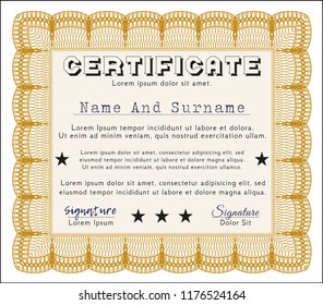 Orange Diploma template or certificate template. With linear background. Cordial design. Customizable, Easy to edit and change colors. 