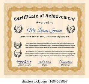 Orange Diploma template or certificate template. Modern design. Vector illustration. Printer friendly. 