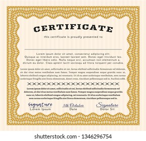 Orange Diploma template or certificate template. Money design. Complex background. Detailed. 
