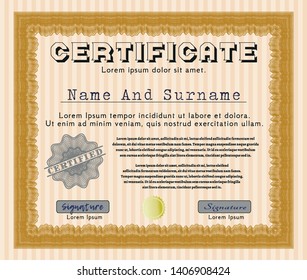 Orange Diploma template or certificate template. Money style design. Complex background. Customizable, Easy to edit and change colors. 
