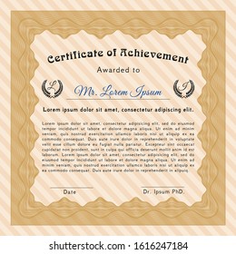 Orange Diploma template or certificate template. Money style design. Customizable, Easy to edit and change colors. With complex linear background. 