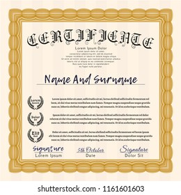 Orange Diploma template or certificate template. Perfect design. Customizable, Easy to edit and change colors. With guilloche pattern and background. 