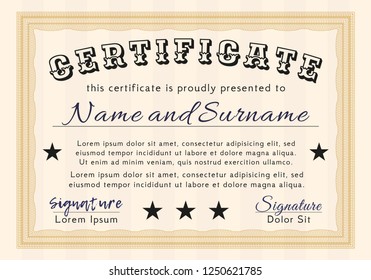 Orange Diploma template or certificate template. Printer friendly. Good design. Detailed. 