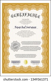 Orange Diploma template or certificate template. Printer friendly. Elegant design. Detailed. 