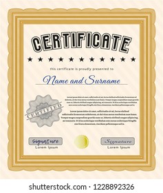 Orange Diploma template or certificate template. With quality background. Perfect design. Detailed. 