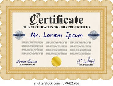 Orange Diploma template or certificate template. With quality background. Vector pattern that is used in money and certificate. Beauty design. 