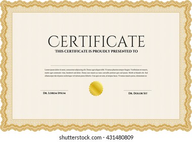 Orange Diploma template or certificate template. With quality background. Artistry design. Vector pattern that is used in money and certificate. 