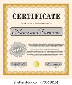 Orange Diploma template or certificate template. With quality background. Customizable, Easy to edit and change colors. Money Pattern design. 