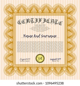  Orange Diploma template or certificate template. Superior design. With guilloche pattern and background. Vector illustration. 