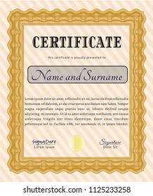 Orange Diploma template or certificate template. Vector illustration. Printer friendly. Artistry design. 