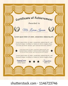 Orange Diploma template or certificate template. Vector illustration. Printer friendly. Modern design. 