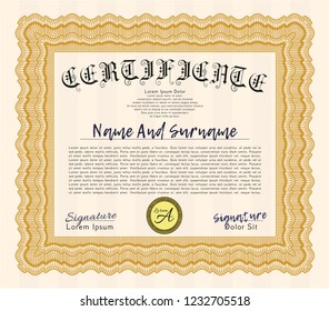 Orange Diploma template or certificate template. Vector illustration. Easy to print. Superior design. 