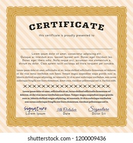 Orange Diploma template. Complex background. Detailed. Superior design. 