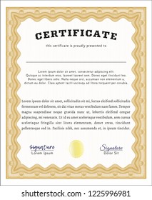 Orange Diploma template. Complex background. Money style design. Vector illustration. 
