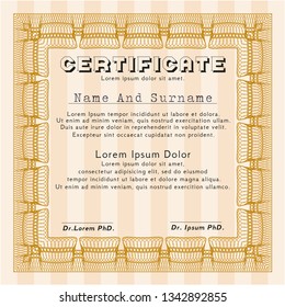 Orange Diploma template. With complex background. Customizable, Easy to edit and change colors. Perfect design. 