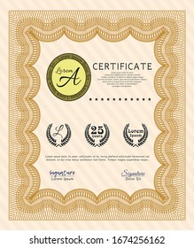 Orange Diploma template. Cordial design. With linear background. Customizable, Easy to edit and change colors. 