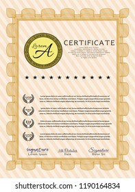 Orange Diploma template. Customizable, Easy to edit and change colors. With complex linear background. Money Pattern design. 