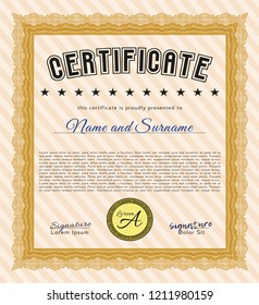 Orange Diploma template. Customizable, Easy to edit and change colors. With linear background. Sophisticated design. 