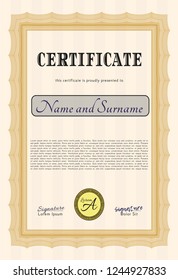 Orange Diploma template. Customizable, Easy to edit and change colors. With complex linear background. Nice design. 