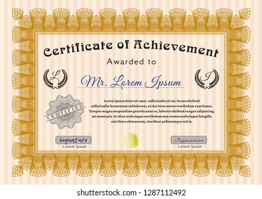 Orange Diploma template. Customizable, Easy to edit and change colors. Complex background. Elegant design. 
