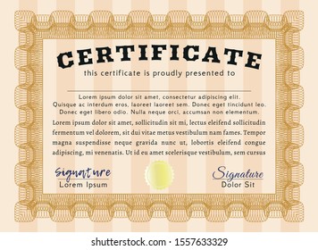 Orange Diploma template. Customizable, Easy to edit and change colors. With great quality guilloche pattern. Beauty design. 