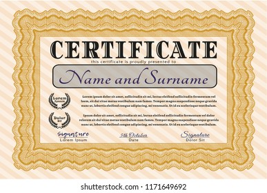 Orange Diploma template. Detailed. Complex background. Good design. 