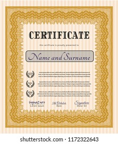 Orange Diploma template. Detailed. Easy to print. Money design. 