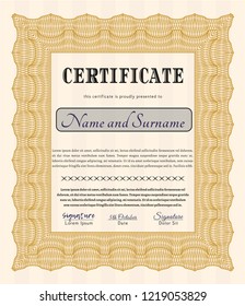 Orange Diploma template. Detailed. Printer friendly. Good design. 