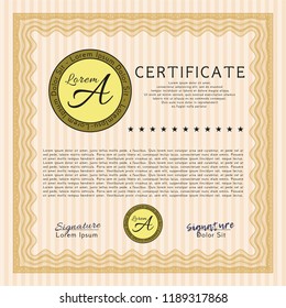 Orange Diploma template. Easy to print. Vector illustration. Beauty design. 