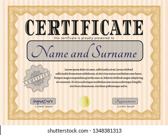 Orange Diploma template. Easy to print. Money style design. Vector illustration. 