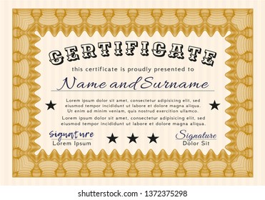 Orange Diploma template. Easy to print. Detailed. Nice design. 