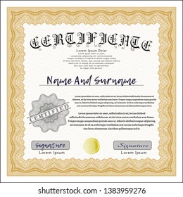 Orange Diploma template. Easy to print. Excellent design. Detailed. 