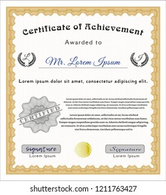 Orange Diploma template. Elegant design. Vector illustration. With background. 