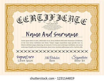 Orange Diploma template. Elegant design. Complex background. Customizable, Easy to edit and change colors. 