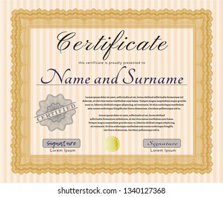 Orange Diploma template. Excellent design. Complex background. Vector illustration. 