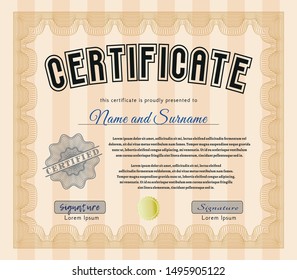 Orange Diploma template. Good design. Detailed. Easy to print. 
