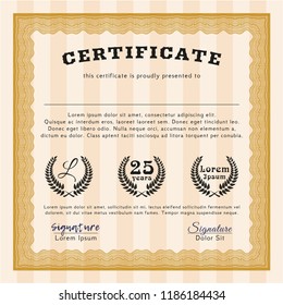Orange Diploma template. With great quality guilloche pattern. Detailed. Perfect design. 