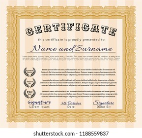 Orange Diploma template. With great quality guilloche pattern. Elegant design. Detailed. 