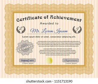 Orange Diploma template. With guilloche pattern and background. Detailed. Lovely design. 