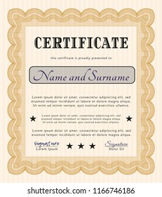 Orange Diploma template. With guilloche pattern and background. Money Pattern. Customizable, Easy to edit and change colors. 