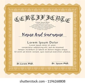 Orange Diploma template. With guilloche pattern. Detailed. Elegant design. 