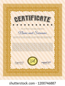 Orange Diploma template. With guilloche pattern. Good design. Detailed. 