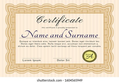 Orange Diploma template. With guilloche pattern and background. Customizable, Easy to edit and change colors. Artistry design. 