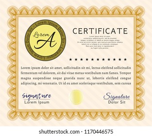 Orange Diploma template. With linear background. Beauty design. Detailed. 