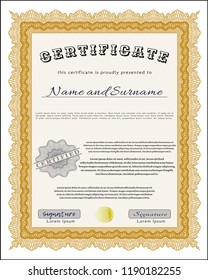 Orange Diploma template. Modern design. Easy to print. Vector illustration. 