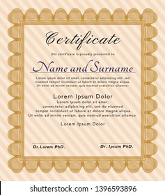 Orange Diploma template. Modern design. Detailed. With great quality guilloche pattern. 