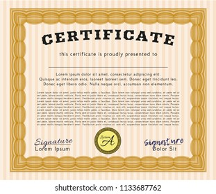 Orange Diploma template. Money Pattern design. With linear background. Customizable, Easy to edit and change colors. 