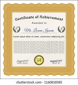 Orange Diploma template. Money Pattern. Complex background. Vector illustration. 