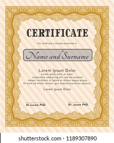 Orange Diploma template. Money Pattern. Customizable, Easy to edit and change colors. With linear background. 