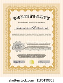 Orange Diploma template. Money Pattern. Customizable, Easy to edit and change colors. With background. 